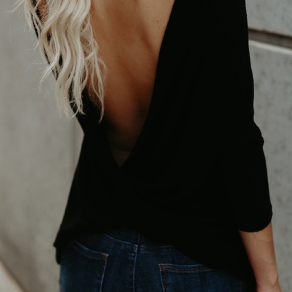 Plunging Open Twist Back Black Top - Picture 2 of 6
